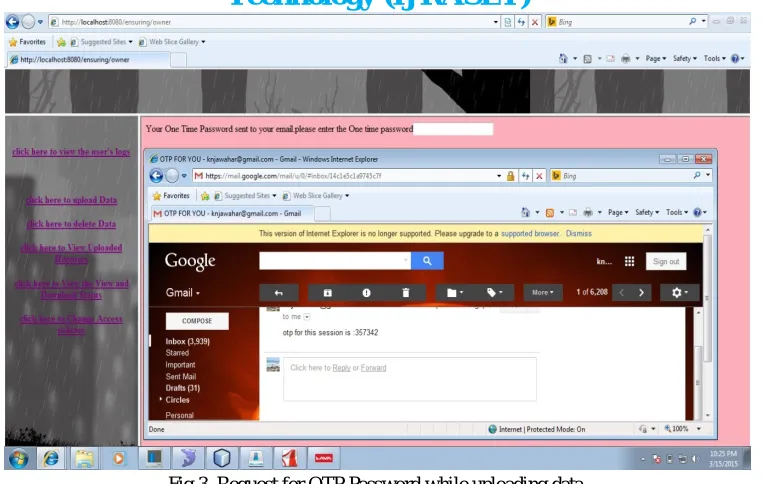 Fig 3, Request for OTP Password while uploading data.  