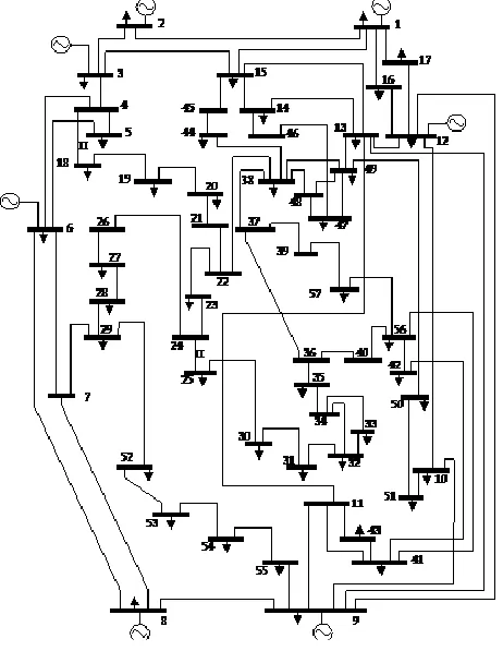 Fig 3.1 single line diagram IEEE 57 bus test system [13] 