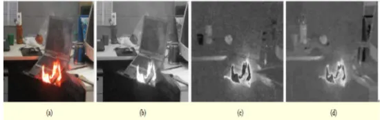 FIG 2. Sample RGB images containing fire and their CIE L*a*b (YUB) colour channels 