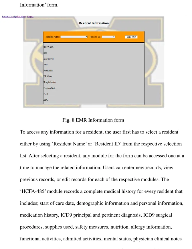 Fig. 8 EMR Information form 