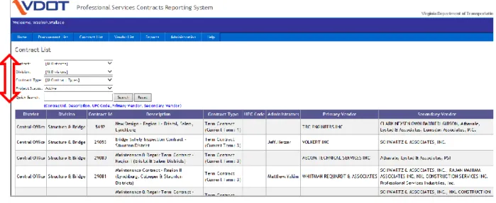 Figure 2 – Contract List Default Page 