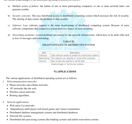 TABLE IIIDISADVANTAGES OF DISTRIBUTED SYSTEM