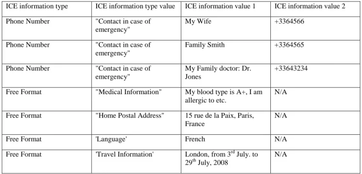 Table A.28.2: 'ICE information' example 