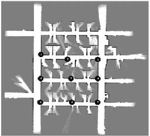Figure 8. Map of the experimental environment. Nodes were manuallyPredeployed (nodes marked 1 - 9) described in [9]