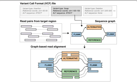 Fig. 1 Overview of the SV genotyping workflow implemented in Paragraph. The illustration shows the process to genotype a blockwisesequence swap