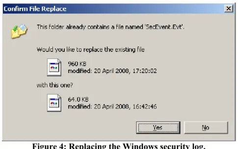 Figure 4: Replacing the Windows security log. 