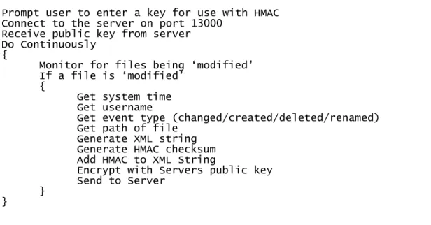 Figure 13 is the pseudo code that the client application will use. As it can be seen the  client attempts to connect to the Data Archiving System using port 13000