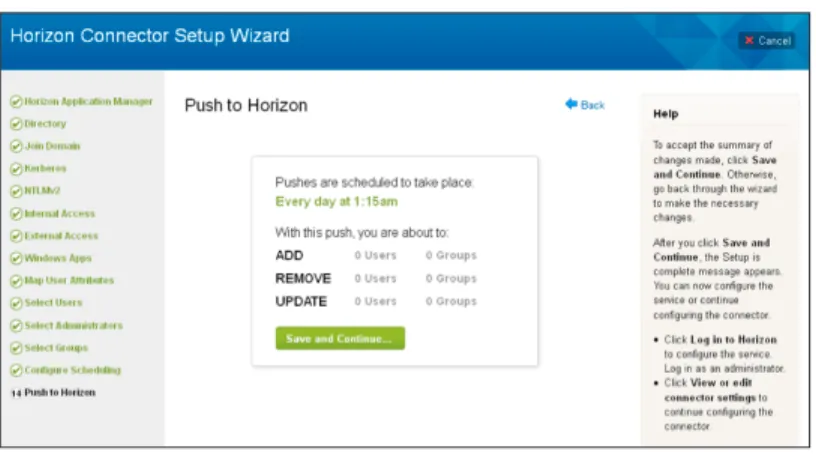 Figure 47: Push to Horizon Window of the Connector Setup Wizard
