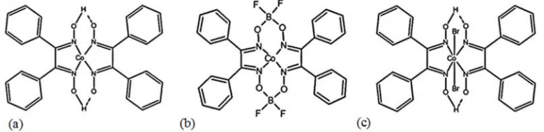 Figure 1. Molecule structure of: (a) Cobaloxime, (b) PhCoBF and (c) CoBr2DPG2