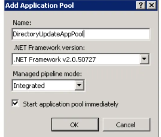Figure 1: Creating an application pool in W2K8 