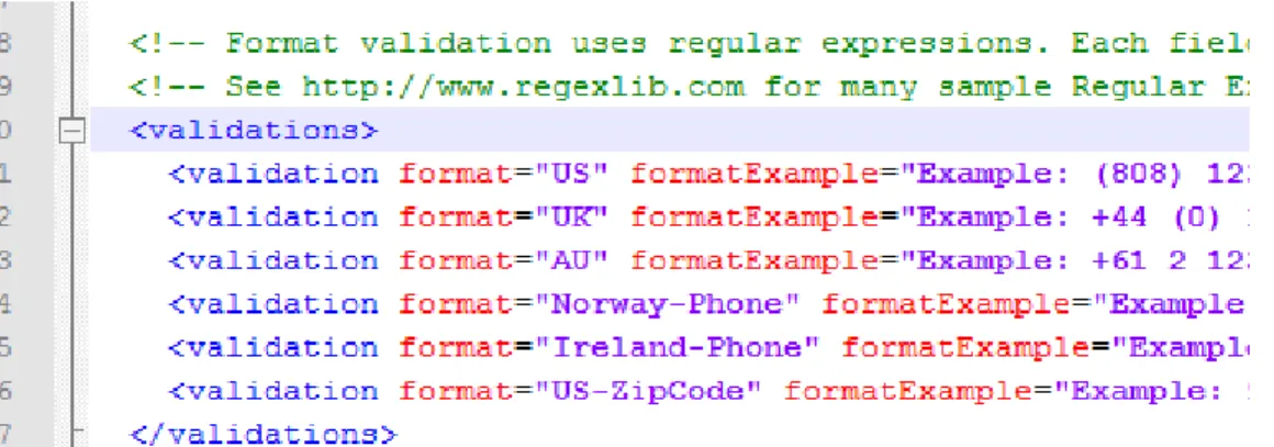 Figure 2: Validations section of the DirectorySettings.XML file 
