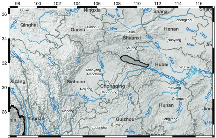 Figure 4. Map of known distribution for I. dabashanensis in gray outlined in black.