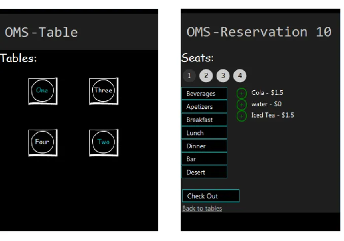 Figure 1a. Selecting assigned table  Figure 1b. Entering order for each customer 
