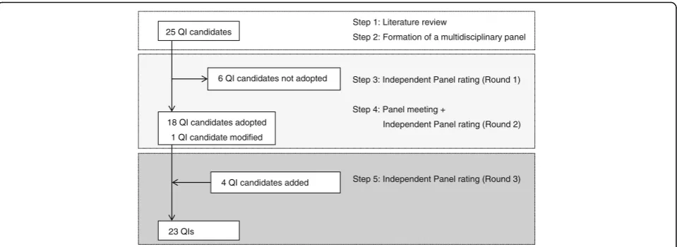 Fig. 2 Development process of quality indicators using a RAND-modified Delphi method for low-risk labor care
