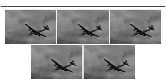 Fig. 9  Denoising results on test image airplane with noise level σ = 10. From left to right: noisy image; result  of BM3D: PSNR = 34.89, SSIM = 0.853; result of generative MRF prior (Schmidt et al