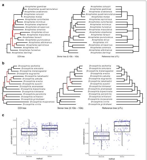 Fig. 9 Comparing distances and phylogenetic trees from COI barcodes and simulated genome skims