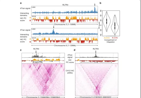 Fig. 3 ERV interactions are constrained by the different levels of nuclear organizationintegrations on chromosomes 3 and 8