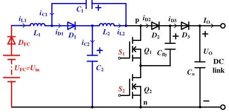Fig. 1 Proposed Boost three-level DC-DC converter with diode rectification  quasi-Z source (BTL-DRqZ) for fuel cell vehicles