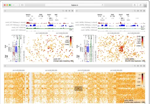 Fig. 5 A view composition containing two views linked by location and zoom (andshow the presence and transcription of thetop) and an independent (unlinked) zoomed out overview(bottom) (Additional file 1: Figure S6)