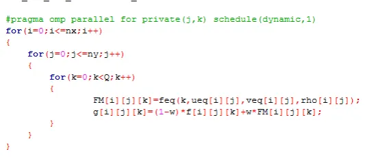 Fig. 4. The source code for the parallelized collision step 