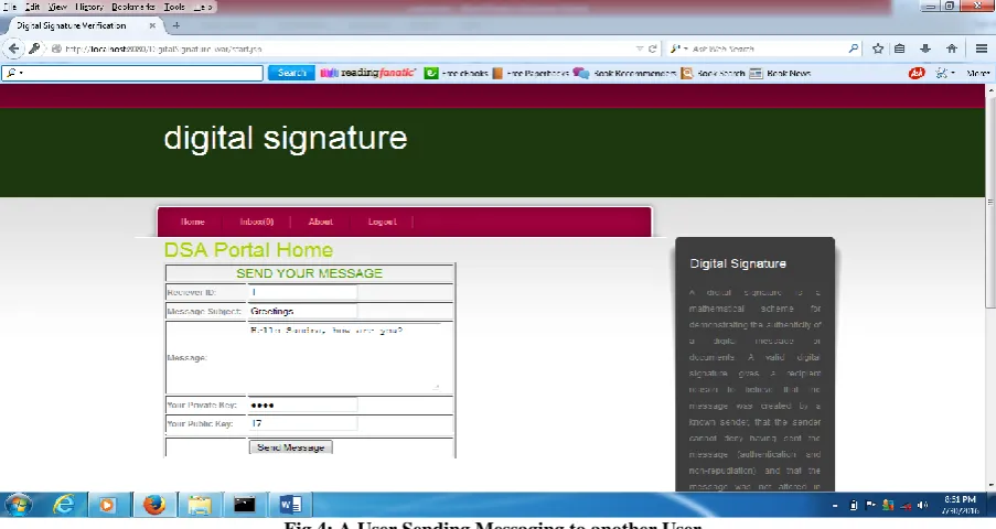 Fig 4: A User Sending Messaging to another User  