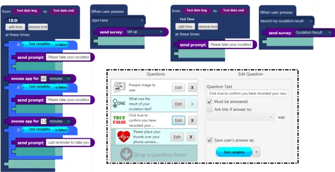 Fig. 6. Deborah and Lucy’s pilot study speciﬁcation, also showing part of their createdsurvey (with an attribute designating conﬁrmation of completion)