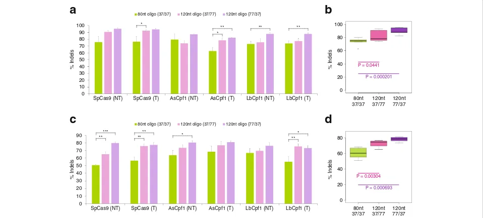 Fig. 6 Gene disruption efficiencies in the presence of different single-stranded DNA donors