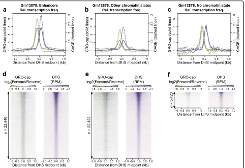 Fig. 1 Bidirectional transcription initiates around DHSs but is not a specific mark of active enhancers