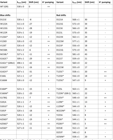 Table S1. Spectrally-shifted variants identified in first round of site-saturation mutagenesis