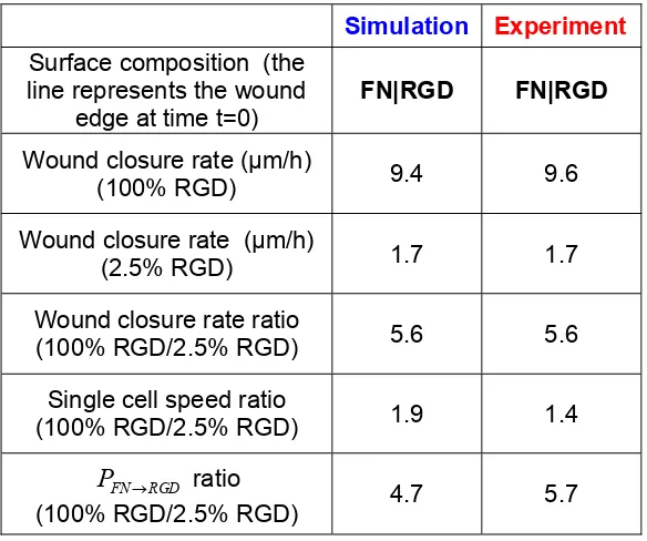 Table A1. Summary of the rates for 100% and 2.5% RGD surfaces.    