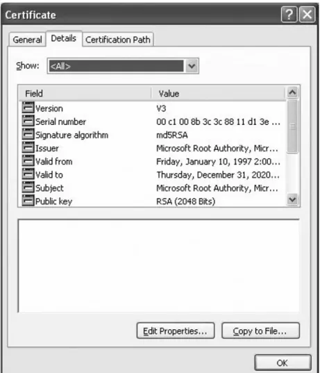 Figure 1.10  A Windows Server 2008 Certificate Field and Values