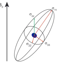Figure 2.5: The chemical shielding tensor in the principal axis system can be represented by an ellipsoid and is described by three parameters; σ11, σ22 and σ33.4 