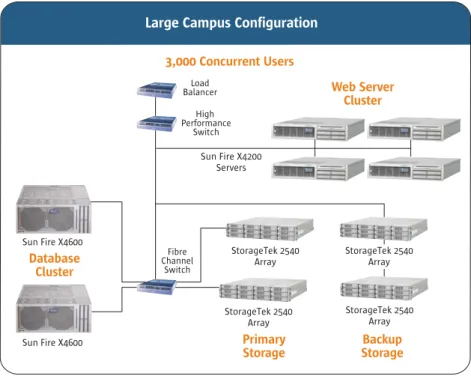 Figure 4 shows a logical representation of the large campus configuration that is  designed to support a user community of up to 3,000 concurrent users.