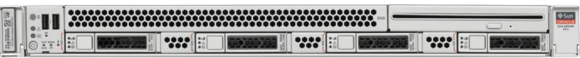 Figure 1. Front view of Sun Server X3-2 with four 2.5-inch drives and DVD-ROM. 