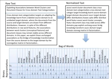 Fig. 3 Vector space representation. Each document is first normalized, and then converted into a binary transaction format