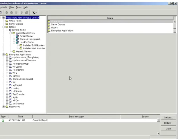 Figure 5-14 shows a view of the administrative console of the WebSphere Application  Server, Advanced Edition.
