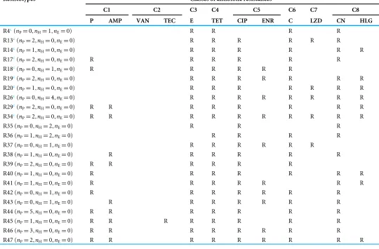 Table 2Resistotypes of Enterococcus faecalis strains based on the classes of antibiotics tested.