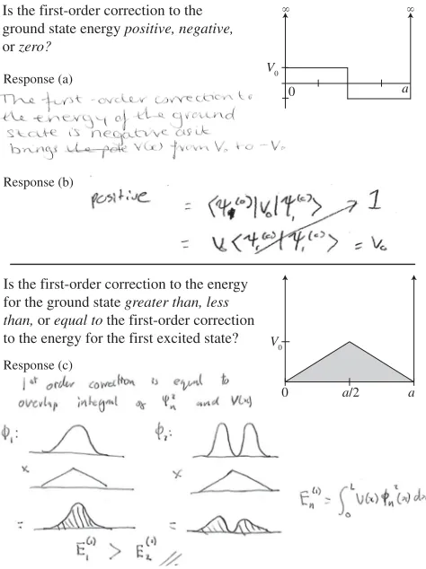FIG. 4.The mid- and post-test questions using two perturbedinfinite wells of width a. Students were given the graphs shownand asked the questions below the graphs, with a prompt toexplain their reasoning for each question.
