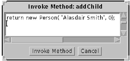 Figure 13. Parameter value dialogue for method invocation