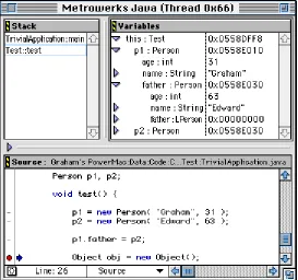 Figure 1. CodeWarrior Java debugging window
