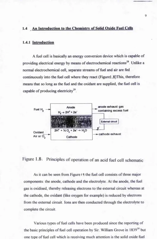 Figure 1.8; Principles of operation of an acid fuel cell schematic