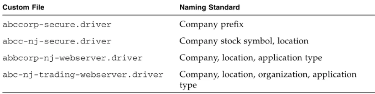 TABLE 1-1  Naming Standards for Custom Files