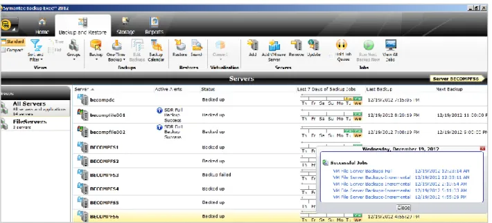 Figure 3. Backup and Restore Tab – Server-centric view 