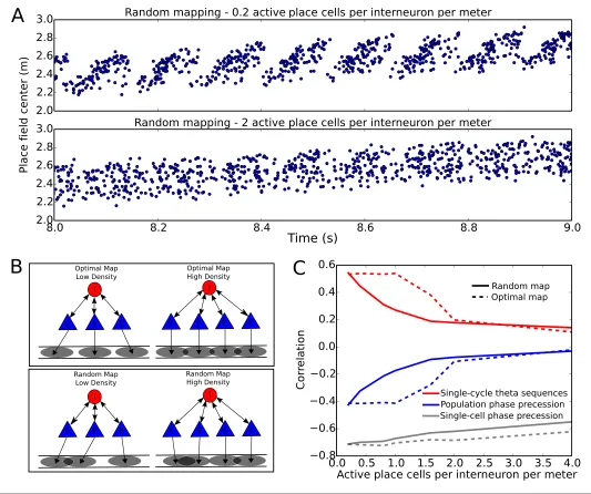 Figure 7. Compression of slow input sequences in CA1 networks. (A) Network simulations at low and high mapping densities