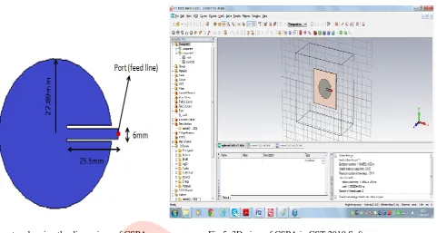 Fig.4. Geometry showing the dimensions of CSPA                           Fig.5. 3D view of CSPA in CST 2010 Software 