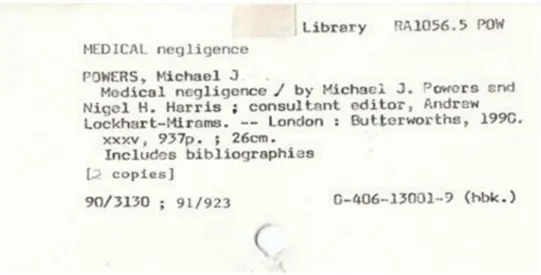 Fig 1: An example of a card catalogue  