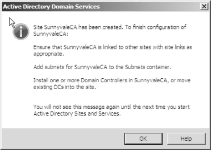 FIGURE 7.6 Active Directory Domain Services message box.