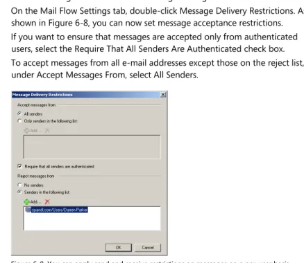Figure 6-8  You can apply send and receive restrictions on messages on a per-user basis