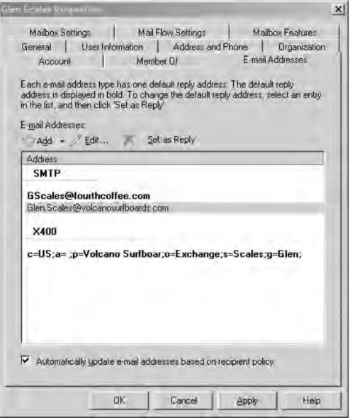 Figure 2.2 E-mail Addresses properties
