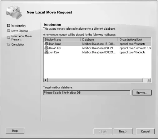 Figure 6-5  Use the New Local Move Request Wizard to move mailboxes.